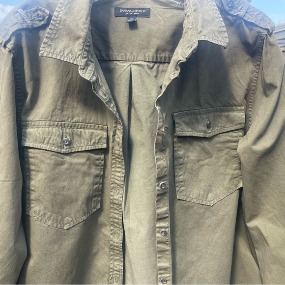 Banana Republic “Dillon” Olive Classic Fit Utility Military Shacket Shirt, XL - Picture 6 of 8